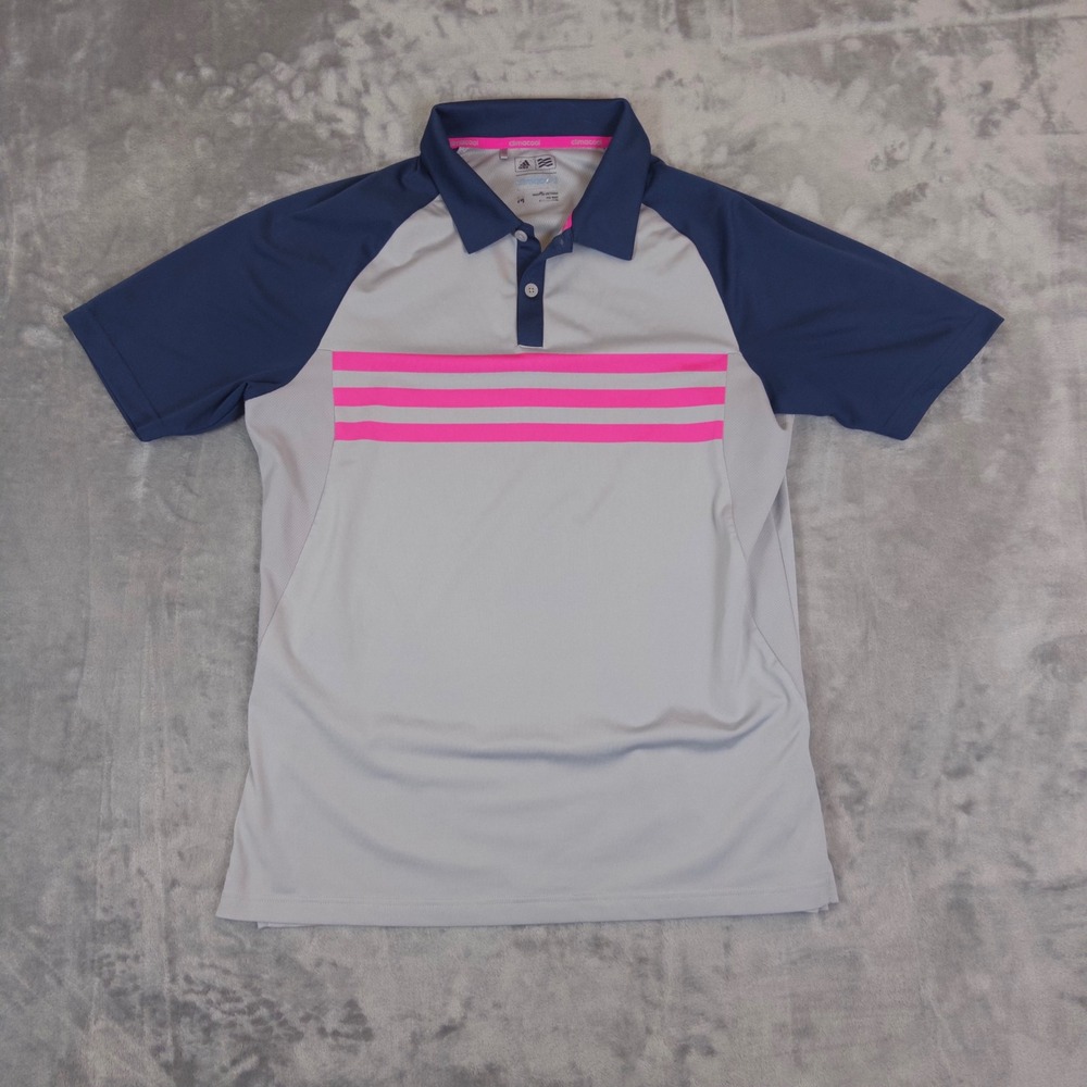 Adidas Polo Shirt Mens Medium Grey Navy Pink Climacool Golf Performance BC5396